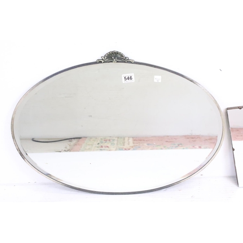 546 - Edwardian oval glass mirror with brass surround together with another mirror, largest 72cm x 53cm