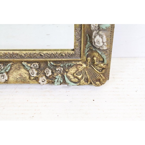 550 - Gilt Framed Bevelled Edge Rectangular Mirror with coloured floral and foliate moulded frame, 49cm x ... 