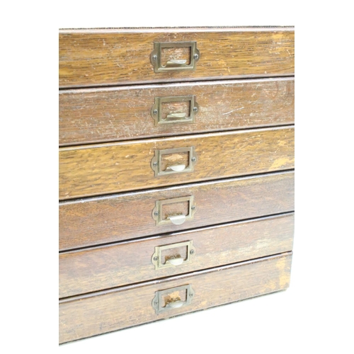 582 - Early to Mid 20th century Oak Six Drawer Stationery Cabinet with metal index card handles, 40cm wide... 