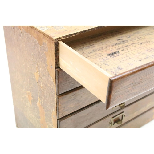 582 - Early to Mid 20th century Oak Six Drawer Stationery Cabinet with metal index card handles, 40cm wide... 