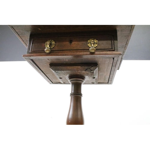 587 - 18th century and later Lamp Table, the square oak top with drawer, raised on a pedestal support with... 