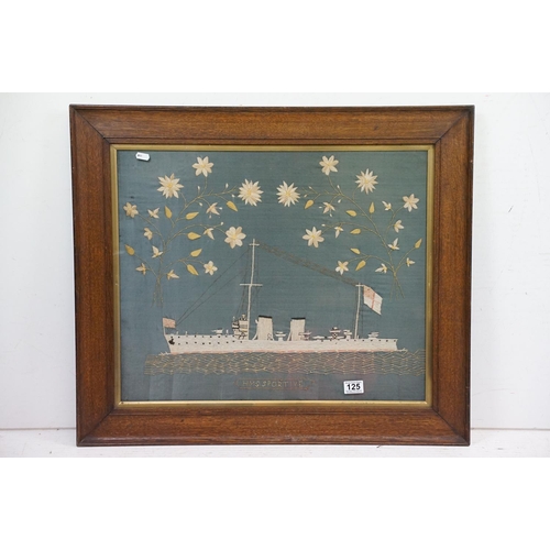 125 - Embroidered picture depicting H.M.S Sportive, S-Class Destroyer, built by Swab Hunter for the Royal ... 