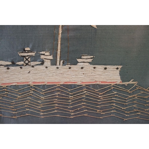 125 - Embroidered picture depicting H.M.S Sportive, S-Class Destroyer, built by Swab Hunter for the Royal ... 