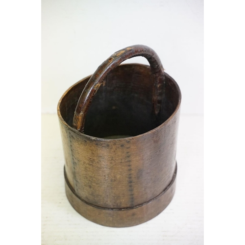 379 - Vintage wooden bucket of cylindrical form, with loop handle (approx 45cm high), together with an Asi... 