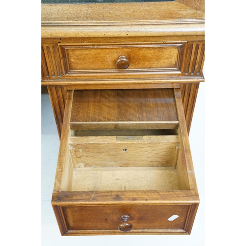 560 - 19th century style Mahogany Twin Pedestal Desk with black leather inset top and an arrangement of ni... 