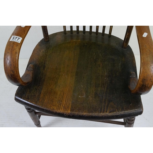 577 - Arts and Crafts Ash Stickback Bentwood Elbow Chair, 53cm wide x 113cm high