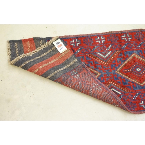 588 - Hand Knotted Woollen Meshwani runner rug, 260cm x 55cm