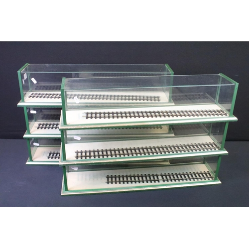 Collection of six glass model display cabinets with removable glass ...