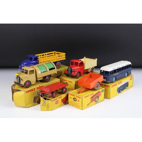 1361 - Six boxed Dinky diecast commercial models to include 417 Leyland Comet Lorry with blue cab and yello... 