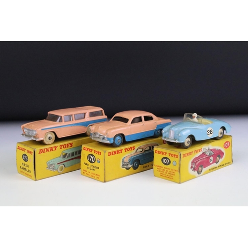 1363 - Three boxed Dinky diecast models to include 170 Ford Fordor Sedan in two tone pink & blue, 173 Nash ... 