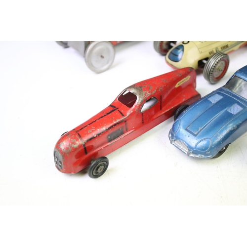 1270 - Seven early-to-mid 20th C play worn tinplate & diecast racing cars to include Hubley Kiddie Toy, Ren... 