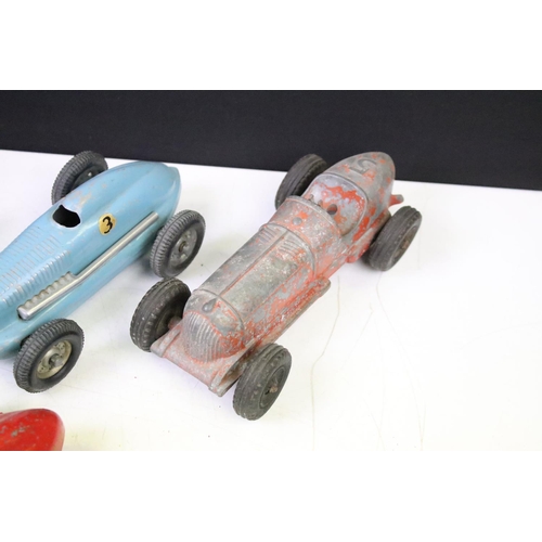 1270 - Seven early-to-mid 20th C play worn tinplate & diecast racing cars to include Hubley Kiddie Toy, Ren... 