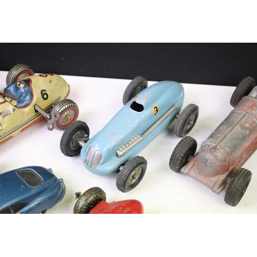 1270 - Seven early-to-mid 20th C play worn tinplate & diecast racing cars to include Hubley Kiddie Toy, Ren... 