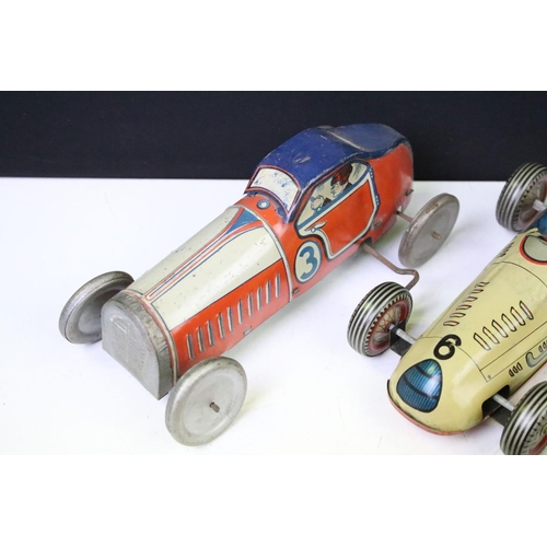 1270 - Seven early-to-mid 20th C play worn tinplate & diecast racing cars to include Hubley Kiddie Toy, Ren... 