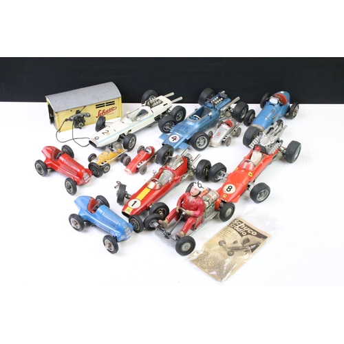 1271 - 11 Play worn Schuco clockwork models to include 1055 tinplate Go-Kart, 1071 Lotus Formula 1, 1072 BM... 