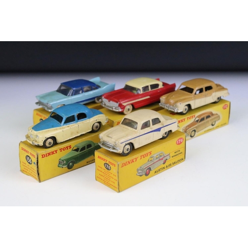 1364 - Five boxed Dinky diecast models to include 174 Hudson Hornet Sedan in red with cream, 156 Rover 75 S... 