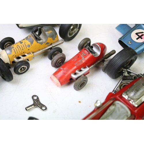 1271 - 11 Play worn Schuco clockwork models to include 1055 tinplate Go-Kart, 1071 Lotus Formula 1, 1072 BM... 