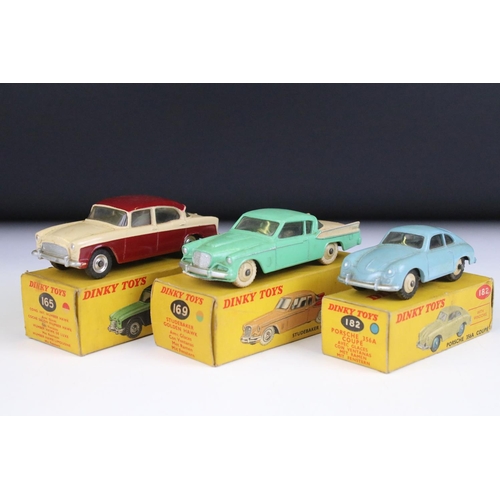 1365 - Three boxed Dinky diecast models to include 182 Porsche 356A Coupe in pale blue, 165 Humber Hawk in ... 