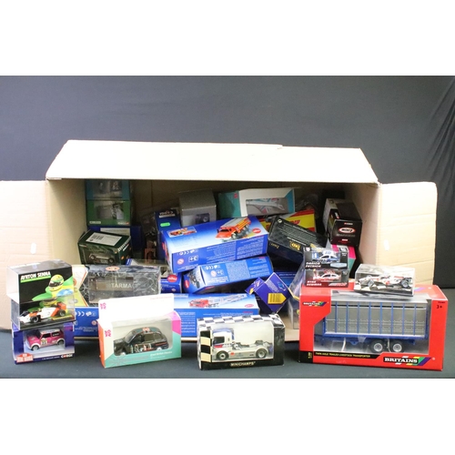 1217 - Collection of around 45 boxed / cased diecast models to include Minichamps, Britains 42765, Siku mod... 