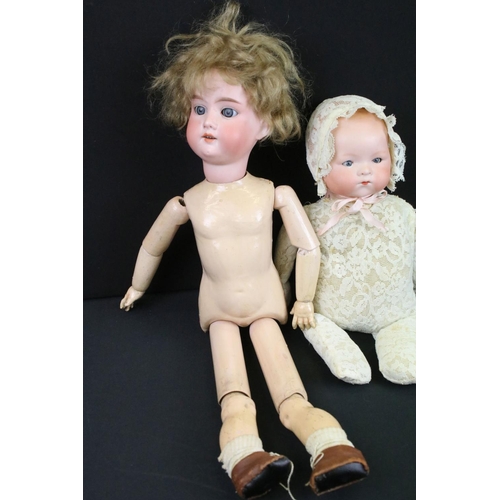 340 - Four early 20th C Armand Marseille bisque headed dolls with glass eyes & painted facial features, th... 