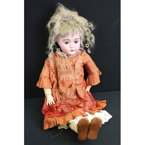 341 - Two early 20th C bisque headed dolls with glass sleeping eyes, open mouths, painted facial features ... 