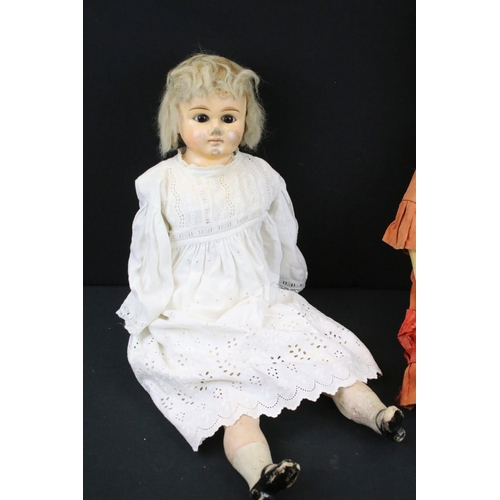 341 - Two early 20th C bisque headed dolls with glass sleeping eyes, open mouths, painted facial features ... 