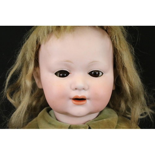 342 - Three early 20th C Armand Marseille bisque headed dolls with glass sleeping eyes, open mouths, paint... 