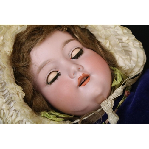 342 - Three early 20th C Armand Marseille bisque headed dolls with glass sleeping eyes, open mouths, paint... 