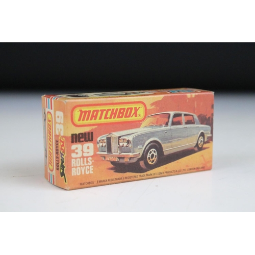 1374 - Five boxed Matchbox diecast models to include 18 Hondarora in red, 2 x 39 Rolls Royce (in metallic r... 