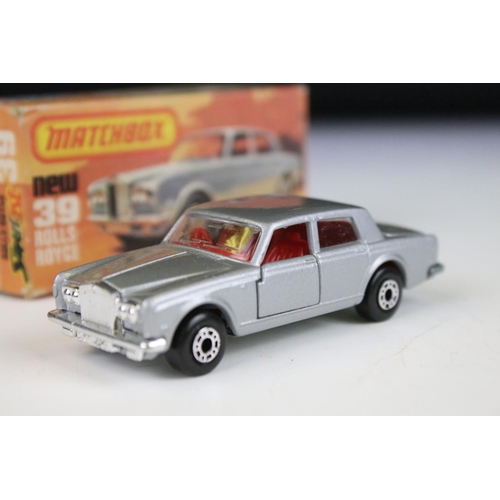 1374 - Five boxed Matchbox diecast models to include 18 Hondarora in red, 2 x 39 Rolls Royce (in metallic r... 