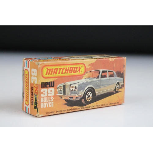 1374 - Five boxed Matchbox diecast models to include 18 Hondarora in red, 2 x 39 Rolls Royce (in metallic r... 