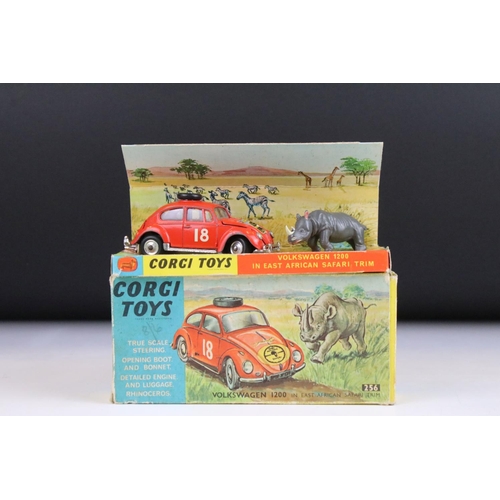 1378 - Boxed Corgi 256 Volkswagen 1200 in East African Safari trim diecast model, with rhino figure, showin... 