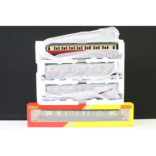 136 - Nine boxed OO gauge items of rolling stock to include 7 x Hornby (6 x R4672 SR 4 Wheel Coach & 1 x R... 