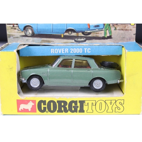 1380 - Four boxed Corgi diecast models to include 275 Rover 2000 TC in metallic green (diecast gd, box fair... 