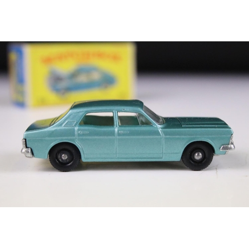 1381 - Two boxed Matchbox 75 Series 53 Ford Zodiac MK V diecast models in metallic light blue, one featurin... 