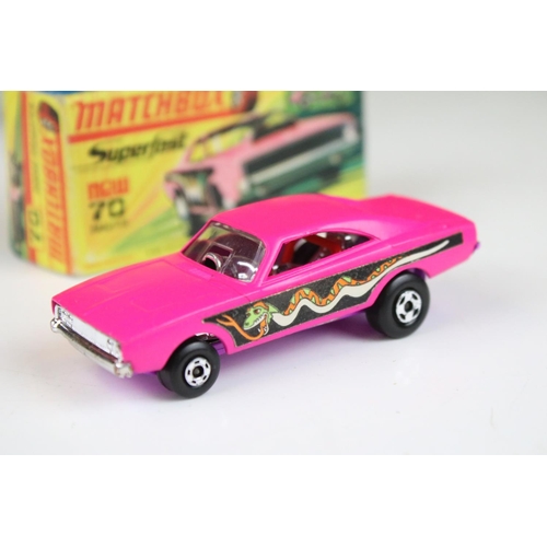 1382 - Six boxed Matchbox Superfast diecast models to include 70 Dragster in pink (decals ex, minimal paint... 