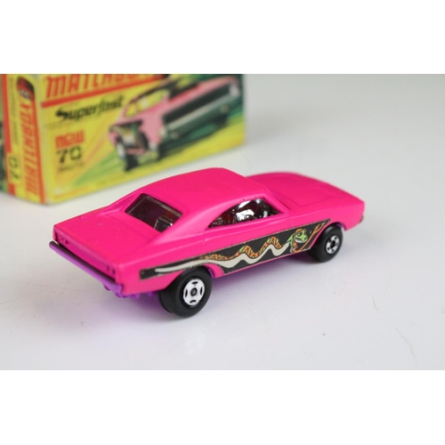 1382 - Six boxed Matchbox Superfast diecast models to include 70 Dragster in pink (decals ex, minimal paint... 