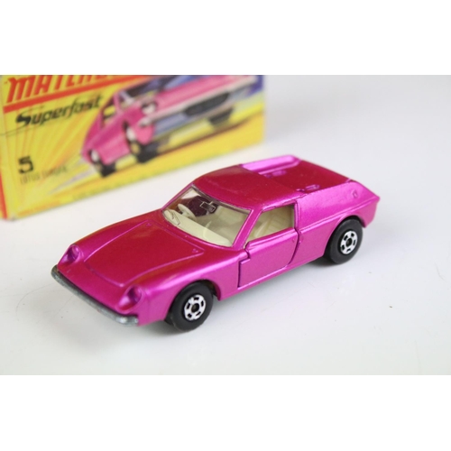 1382 - Six boxed Matchbox Superfast diecast models to include 70 Dragster in pink (decals ex, minimal paint... 