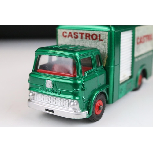 1385 - Boxed Dinky 450 Bedford TK Box Van diecast model with Castrol decals, metallic green diecast vg with... 