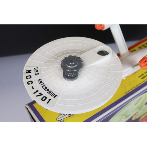 1386 - Boxed Dinky 358 Star Trek USS Enterprise diecast model with 4 x yellow disc missiles and 1 x orange ... 