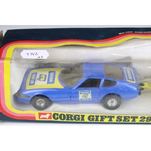 1387 - Three boxed racing car diecast models / sets to include Corgi Gift Set 29 - Duckhams Formula 1 Surte... 