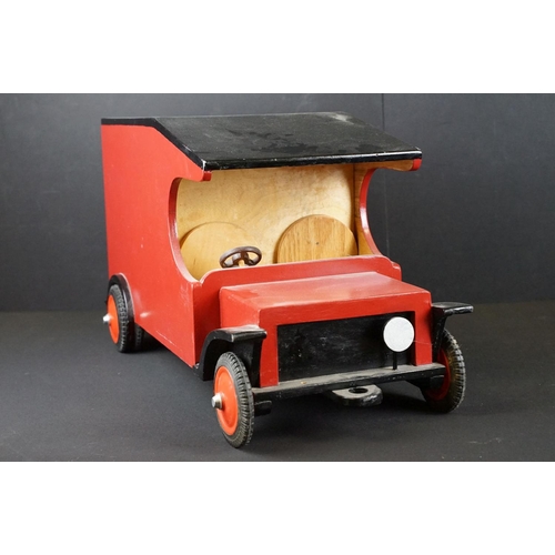 285 - Two scratch built painted wooden models to include flat bed truck with red cab and wooden slatted ef... 