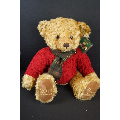 372 - Collection of eight Harrods teddy bears / soft toys to include Christmas Bear 2001, 20th Anniversary... 