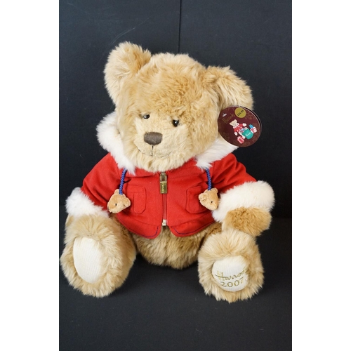 372 - Collection of eight Harrods teddy bears / soft toys to include Christmas Bear 2001, 20th Anniversary... 