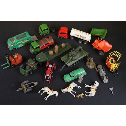 1321 - Collection of 14 play worn tinplate & diecast models, mostly mid 20th C, to include Triang Minic, Br... 