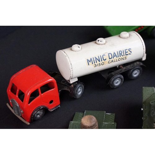 1321 - Collection of 14 play worn tinplate & diecast models, mostly mid 20th C, to include Triang Minic, Br... 