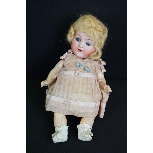 382 - Three early 20th C German bisque headed dolls with glass sleeping eyes, open mouths, painted facial ... 