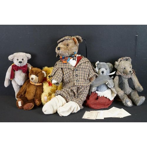 385 - Collection of six Dean's Rag Book teddy bears to include Padlock Holmes with COA 2/300, Earl Grey wi... 