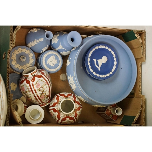 43 - Collection of mixed ceramics to include Wedgwood Jasperware (bowl, vases, trinket boxes & pin dishes... 