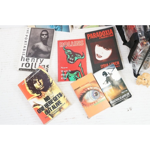 431 - A small collection of music related books to include Henry Rollins, The Doors and Julian Cope (signe... 